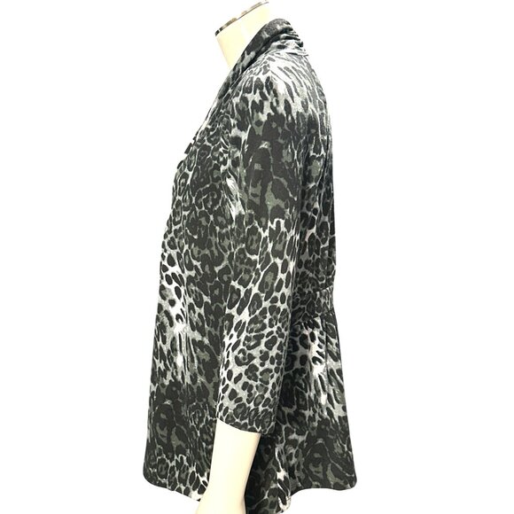 AB Studio Leopard Print Cardigan Black Gray Medium Lightweight Knit Open Front - Picture 3 of 9